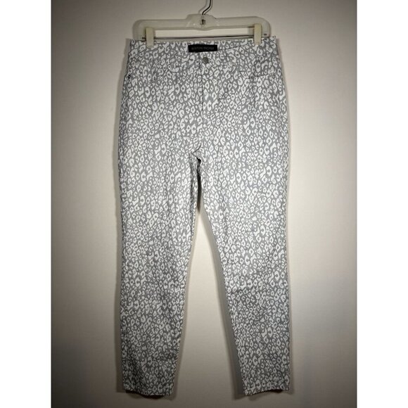 Boston Proper Metallic Snow Leopard Ankle Jean Grey Skinny Chinos Chic Size 12 - Picture 3 of 7
